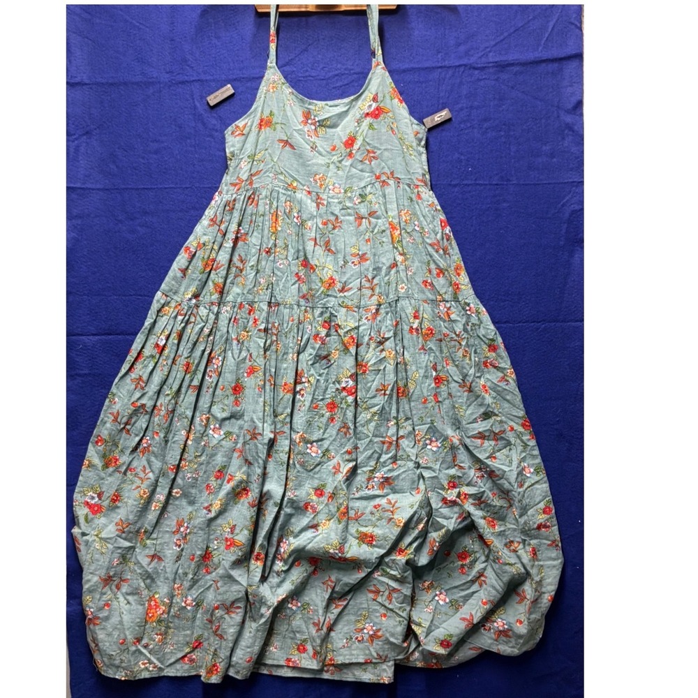 Cottagecore Women Yesno Floral Tiered Maxi Dress XS Sage Green